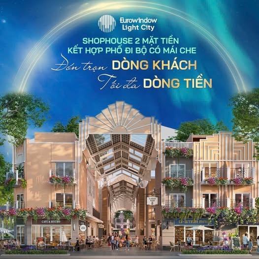 Shophouse hai mặt tiền kết hợp phố đi bộ có mái che